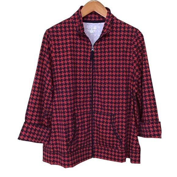 Kim Rogers Full Zip Red Black Houndstooth Jacket 1X - Picture 1 of 8